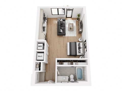 Floor plan for studio, 1 bath, 604 sqft
